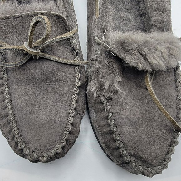 LL Bean Wicked Good Moccasin Mens 11M Slippers Grey Suede Shearling Lined 264593 main image 7